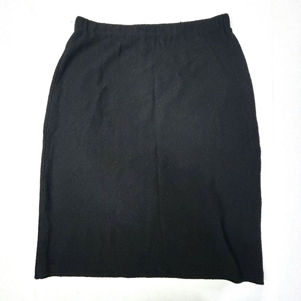 St. John Womens 12 Black Santana Knit Skirt Pencil Knee Pullon Elastic Modest EC